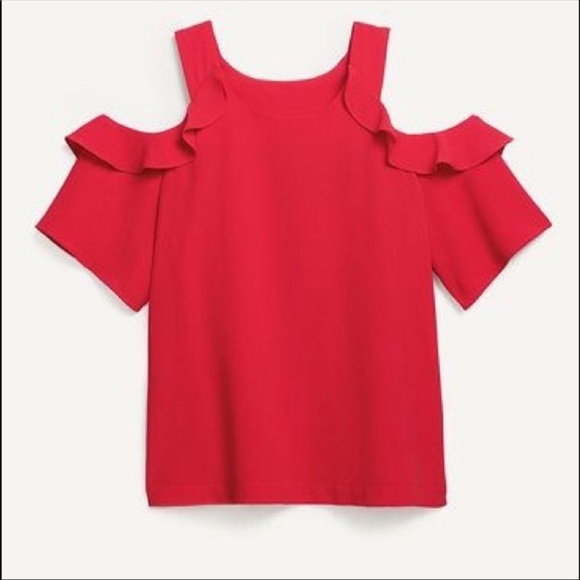 Stella & Dot Pippa Red cold shoulder ruffle Top Blouse XL - Picture 2 of 6